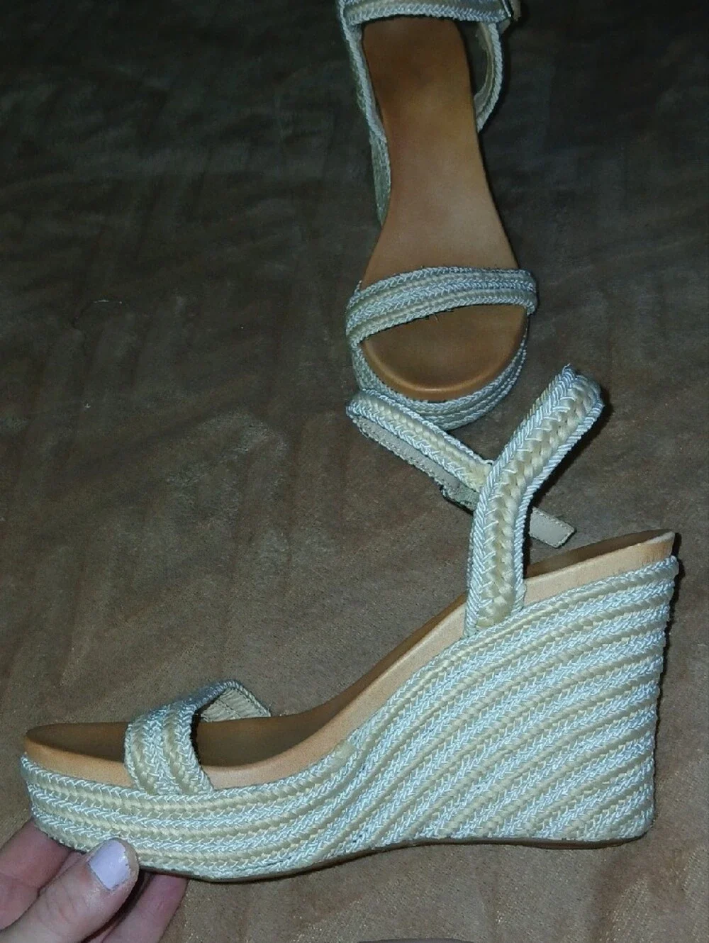 Women’s MIA Wedge Sandals - Cream Braided Platform And Straps Sz: 9
